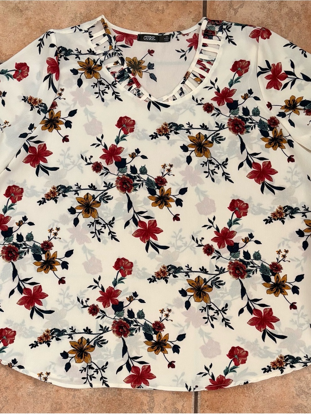 Women’s Plus Size 3/4 Sleeve Floral Print Blouse Size 2XL